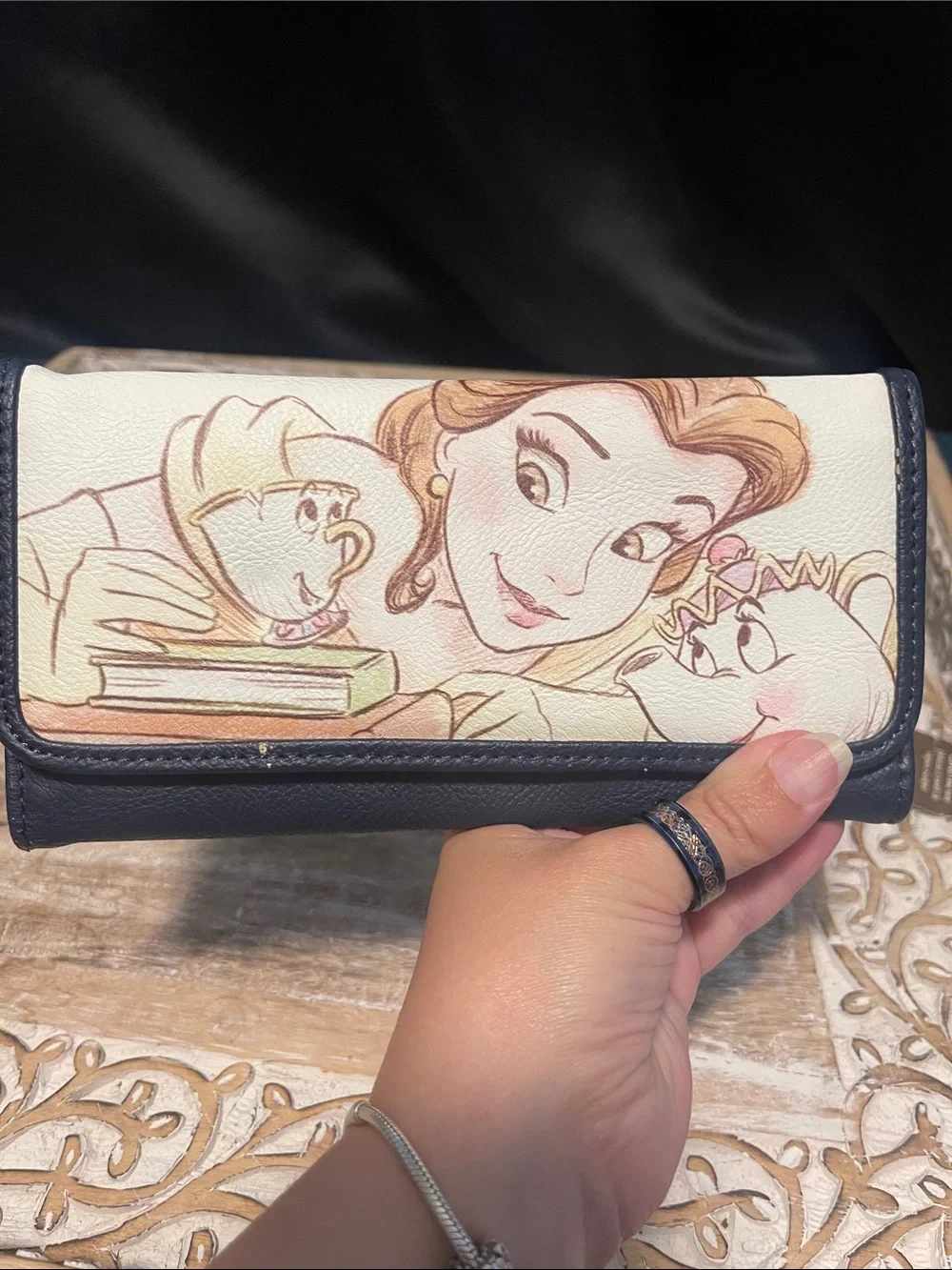 Loungefly Belle Illustrated Wallet in Cream and Navy